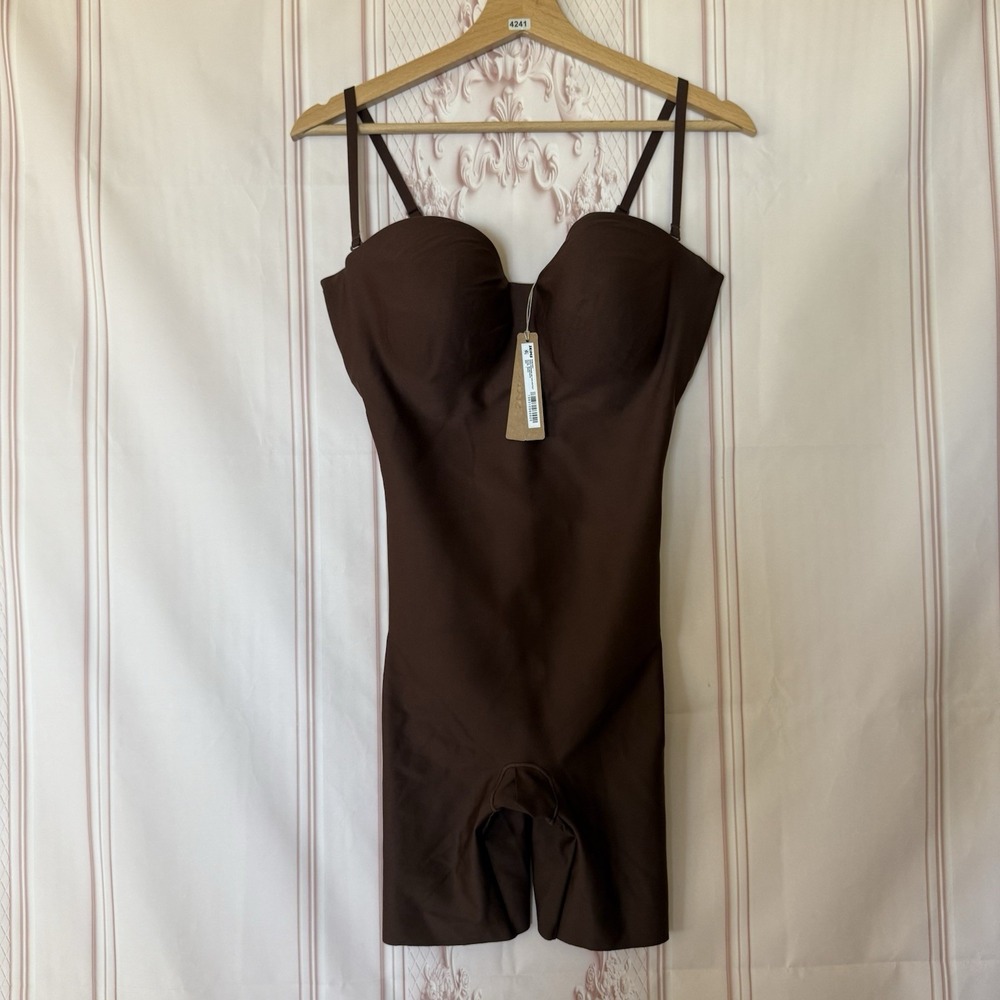 Skims Body Zoned Underwire Molded Mid Thigh Bodysuit Cocoa Brown Sz L NWT $138